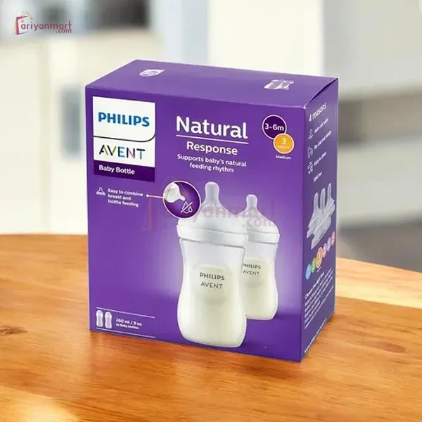 Philips Avent Natural Response Baby Feeding Bottle Wide Neck PP 3-6m 260ml Twin Bottle Pack