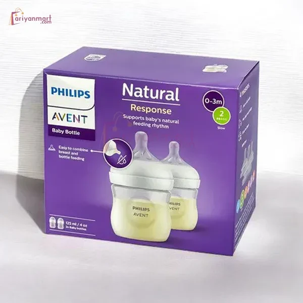 Philips Avent Natural Response Baby Feeding Bottle Wide Neck PP 0-3m 125ml Twin Bottle Pack