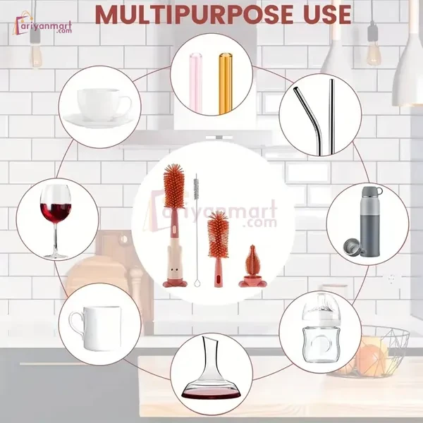 3Pcs Baby Bottle Brush Set 3 in 1 Silicone Baby Bottle Cleaner Pacifier Brush with Stand Portable Straw Glass Cup Cleaner Brush