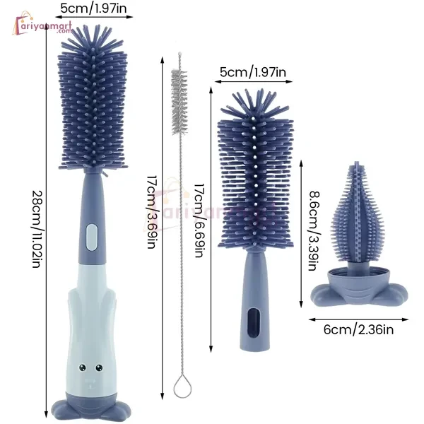 3Pcs Baby Bottle Brush Set 3 in 1 Silicone Baby Bottle Cleaner Pacifier Brush with Stand Portable Straw Glass Cup Cleaner Brush