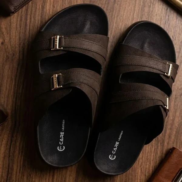 Men’s Comfort Dual-Strap Soft Leather Sandal (Black S24)