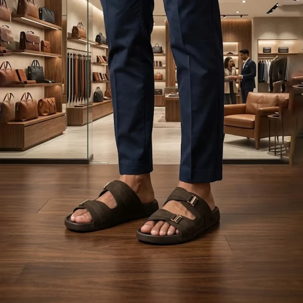 Men’s Comfort Dual-Strap Soft Leather Sandal (Black S24)