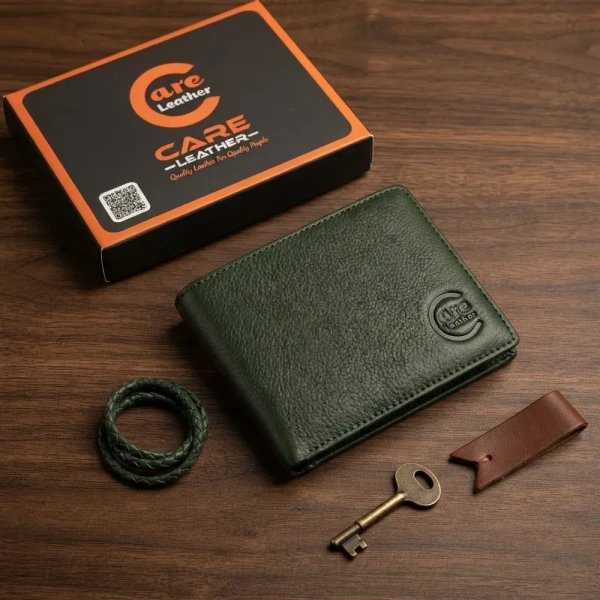 Genuine Care Leather Bi-Fold Wallet (Olive Green SW14