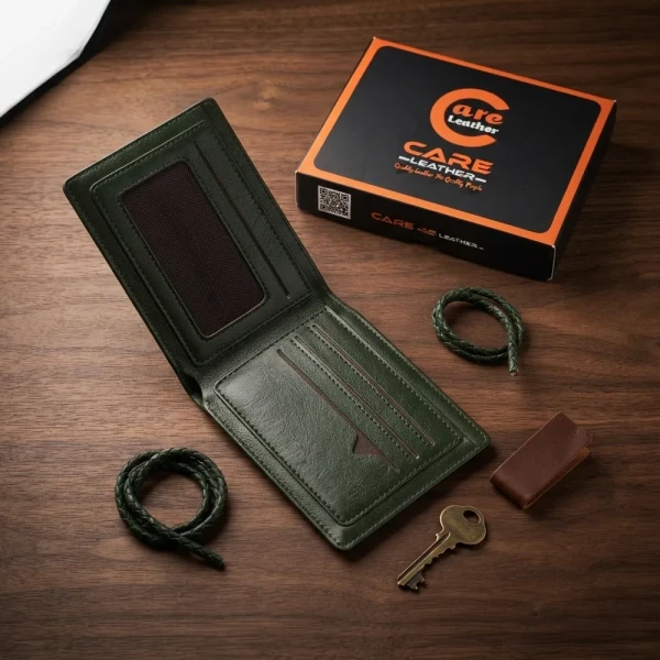 Genuine Care Leather Bi-Fold Wallet (Olive Green SW14