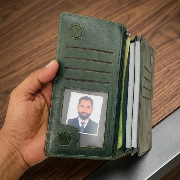 Cae Leather Double Chamber M2green Mobile Zipper Wallet