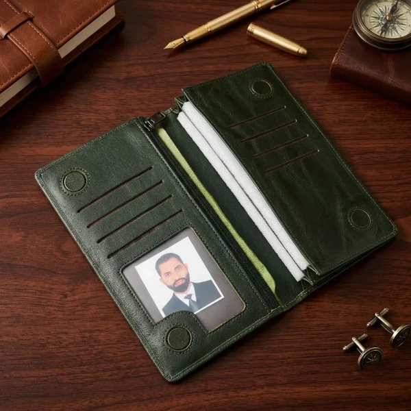 Cae Leather Double Chamber M2green Mobile Zipper Wallet
