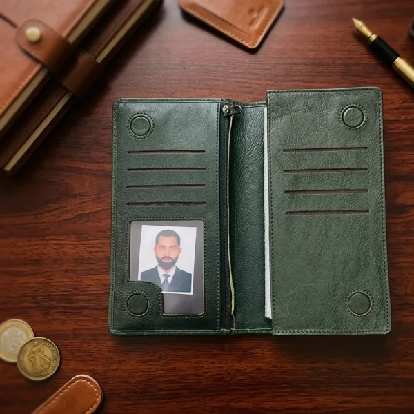 Cae Leather Double Chamber M2green Mobile Zipper Wallet