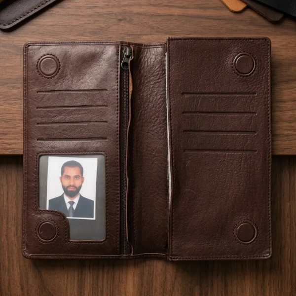 Cae Leather Double Chamber M2 Chocolate Mobile Ziper Wallet