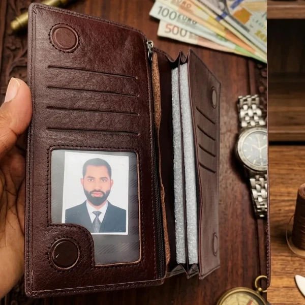 Cae Leather Double Chamber M2 Chocolate Mobile Ziper Wallet